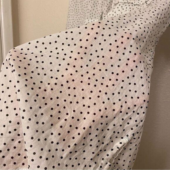 LOFT white semi sheer micro polka dot blouse preppy coastal summer top -M - Picture 10 of 11